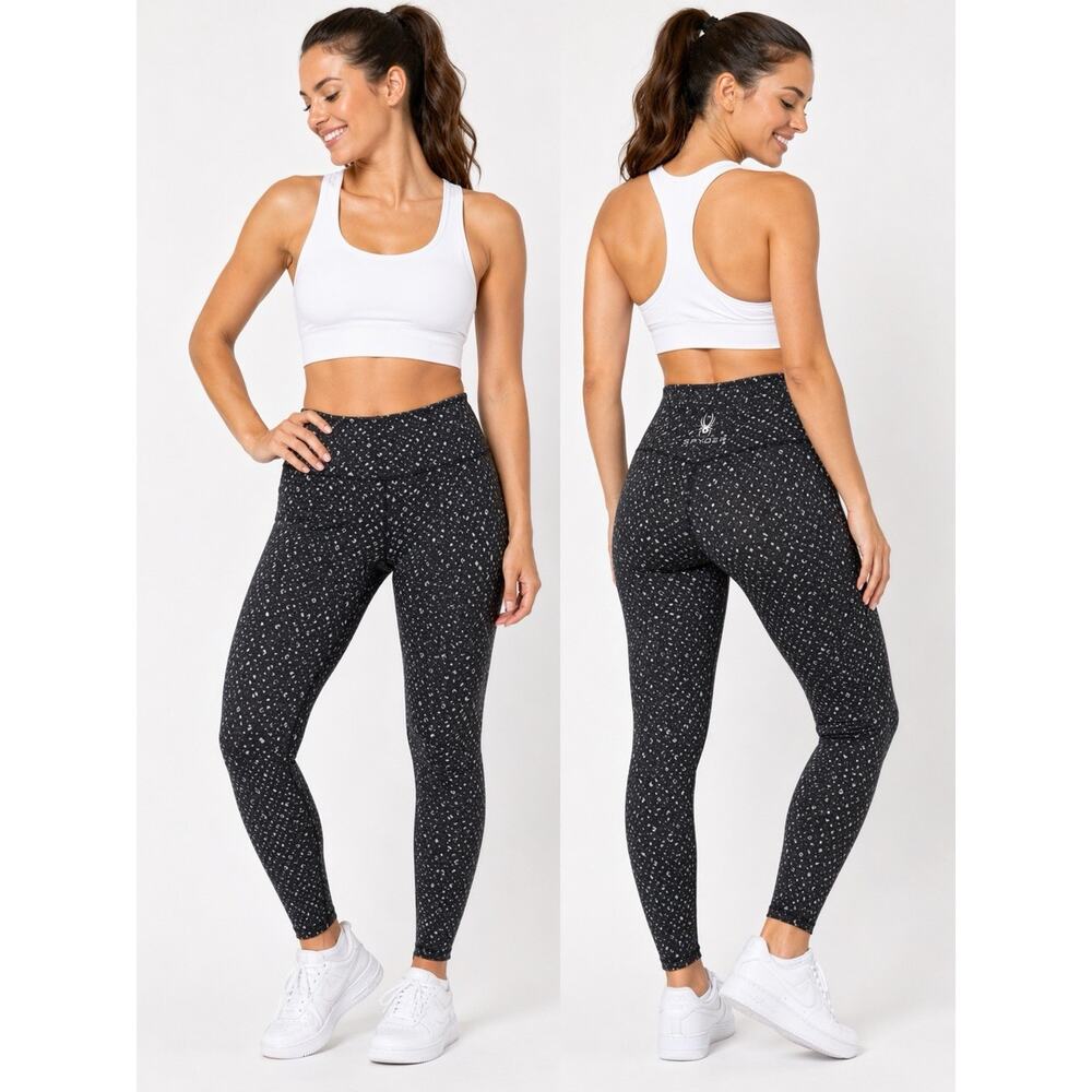 Spyder Active Leggings Womens Small Black Speckled Athletic Stretch